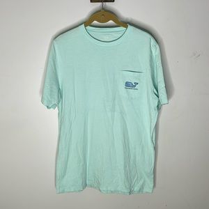VINEYARD VINES Light Blue / Mint Crane Print Short Sleeve Crew Neck Youth XL